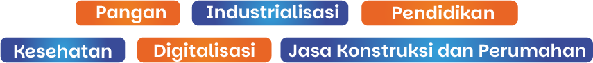 Pangan, Industrialisasi, Pendidikan, Kesehatan, Digitalisasi, Jasa Konstruksi dan Perumahan